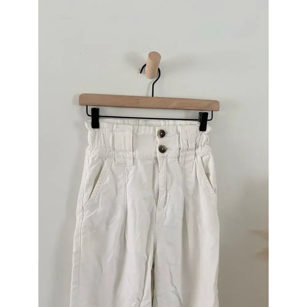 Free People One Way High Rise Paperbag Pants White Size 0 Straight Leg